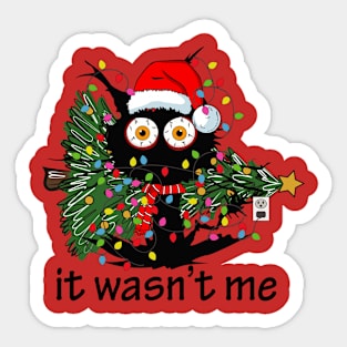 It Wasn't Me Funny Saying Christmas Tree And Cat Xmas Gift Sticker